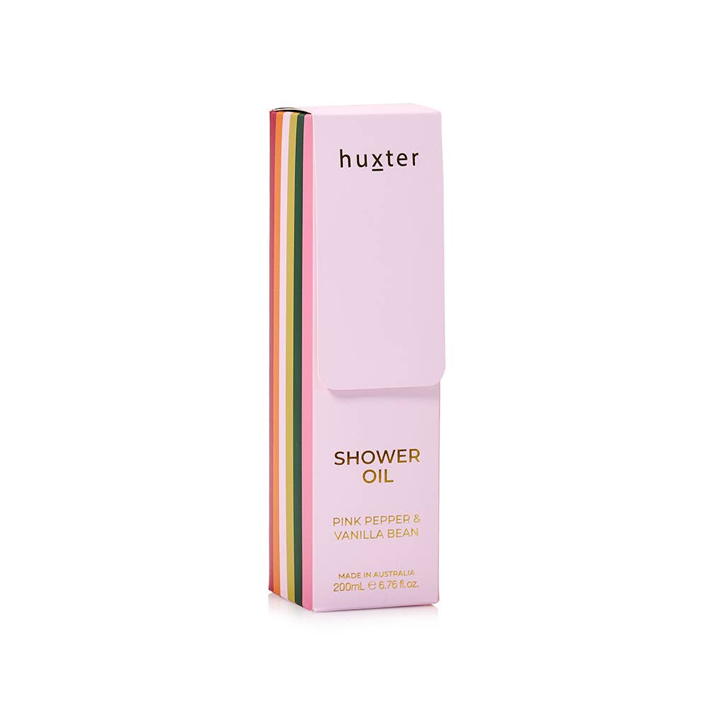 200ml Shower Oil Boxed - Adorned Xmas - Pink Pepper & Vanilla Bean Huxter