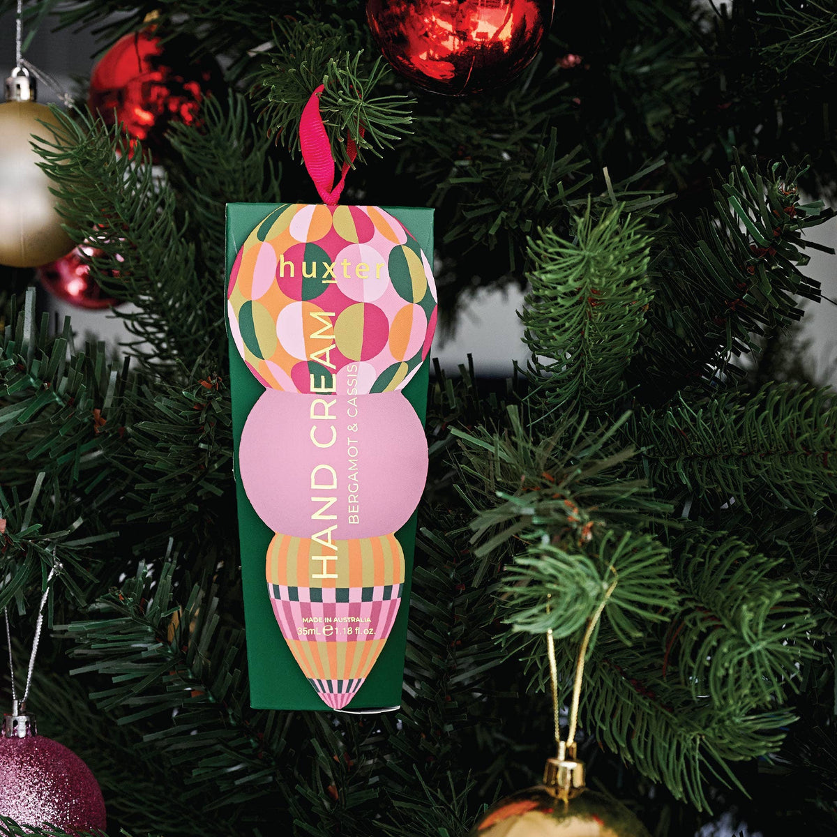 Hanging 35ml H'Cream - Green - Circles - Adorned Xmas - Bergamot & Cassis Huxter