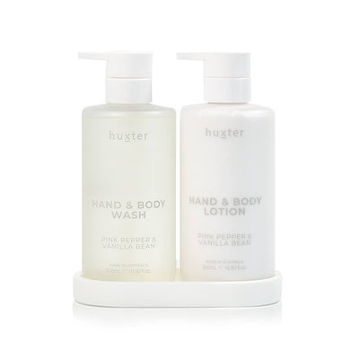 Limited Edition Wash & Lotion Gift Set - Includes 500ml Wash & Lotion + White Silicone Tray - Pink Pepper & Vanilla Bean Huxter