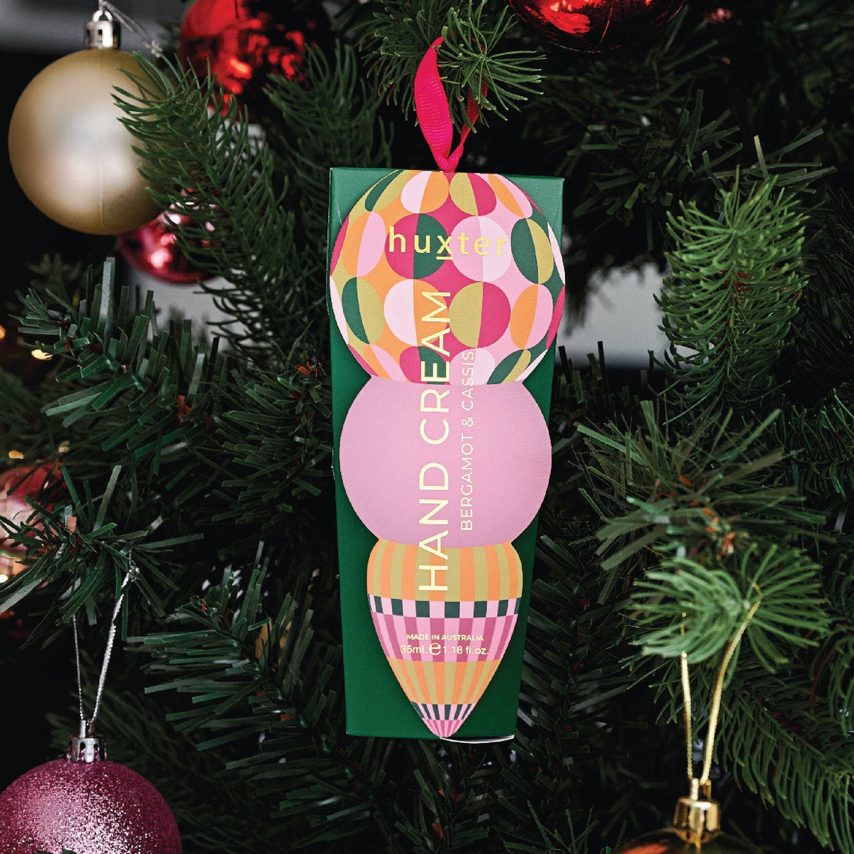 Hanging 35ml H'Cream - Green - Circles - Adorned Xmas - Bergamot & Cassis Huxter