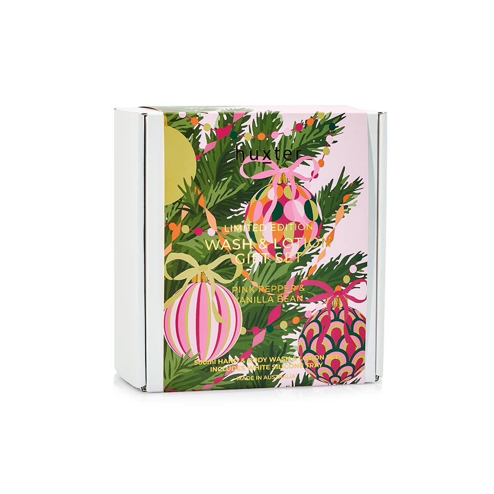 Limited Edition Wash & Lotion Gift Set - Includes 500ml Wash & Lotion + White Silicone Tray - Pink Pepper & Vanilla Bean Huxter