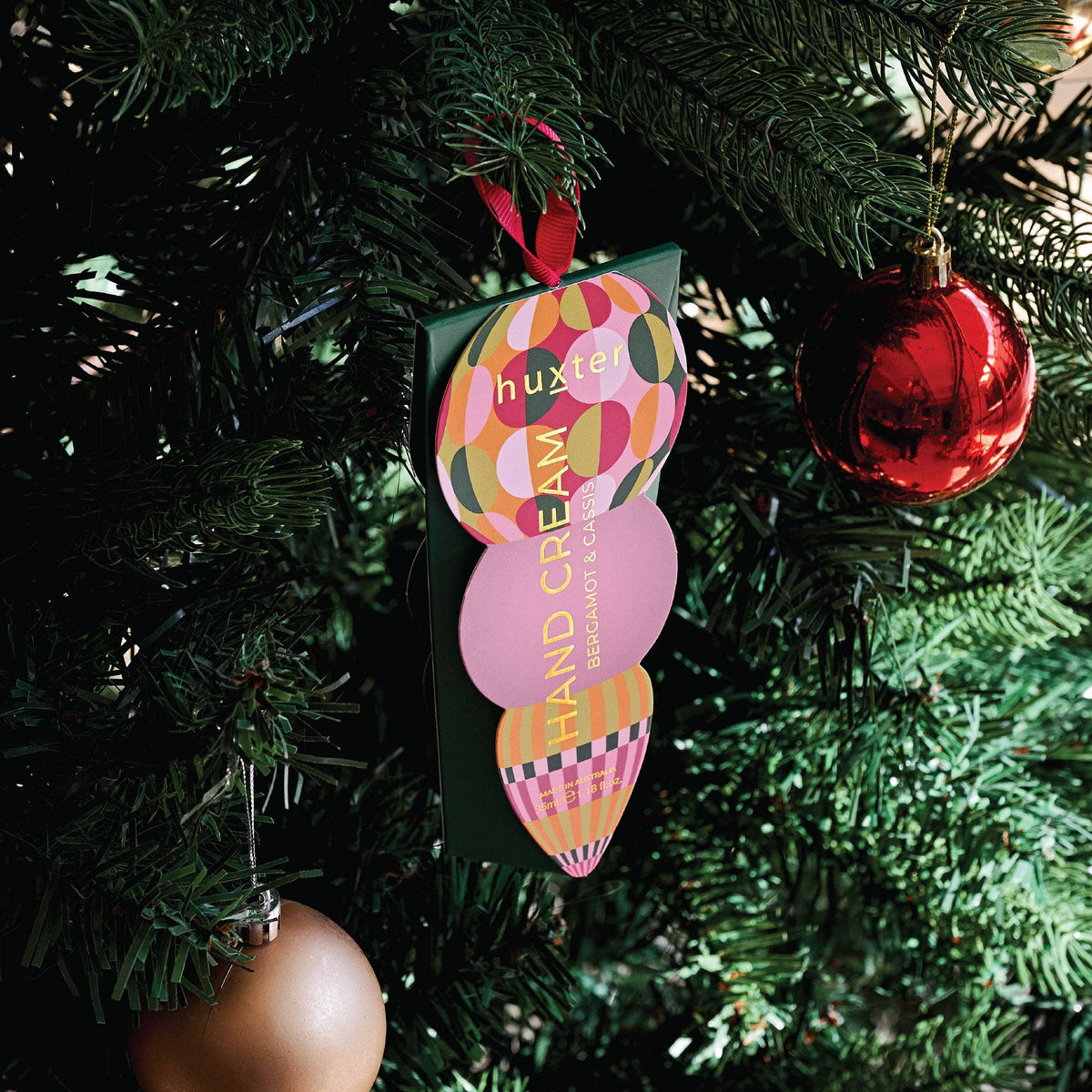 Hanging 35ml H'Cream - Green - Circles - Adorned Xmas - Bergamot & Cassis Huxter